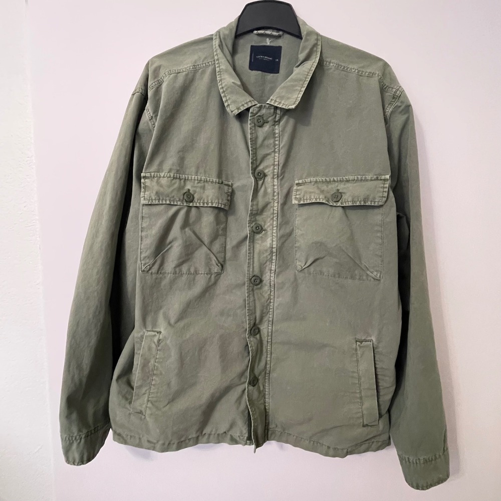 Lucky Brand Mens Utility Jacket Green Long Sleeve Button Down Pockets XXL‎ Retro